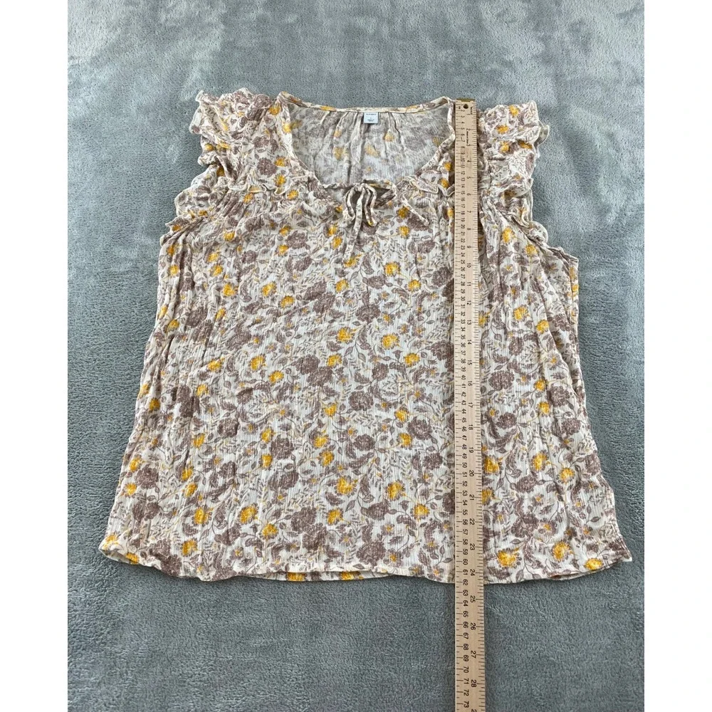 Old Navy Girls Large Floral Gauze Flutter Sleeve Tie Neck Boho Top‎ Cream Brown